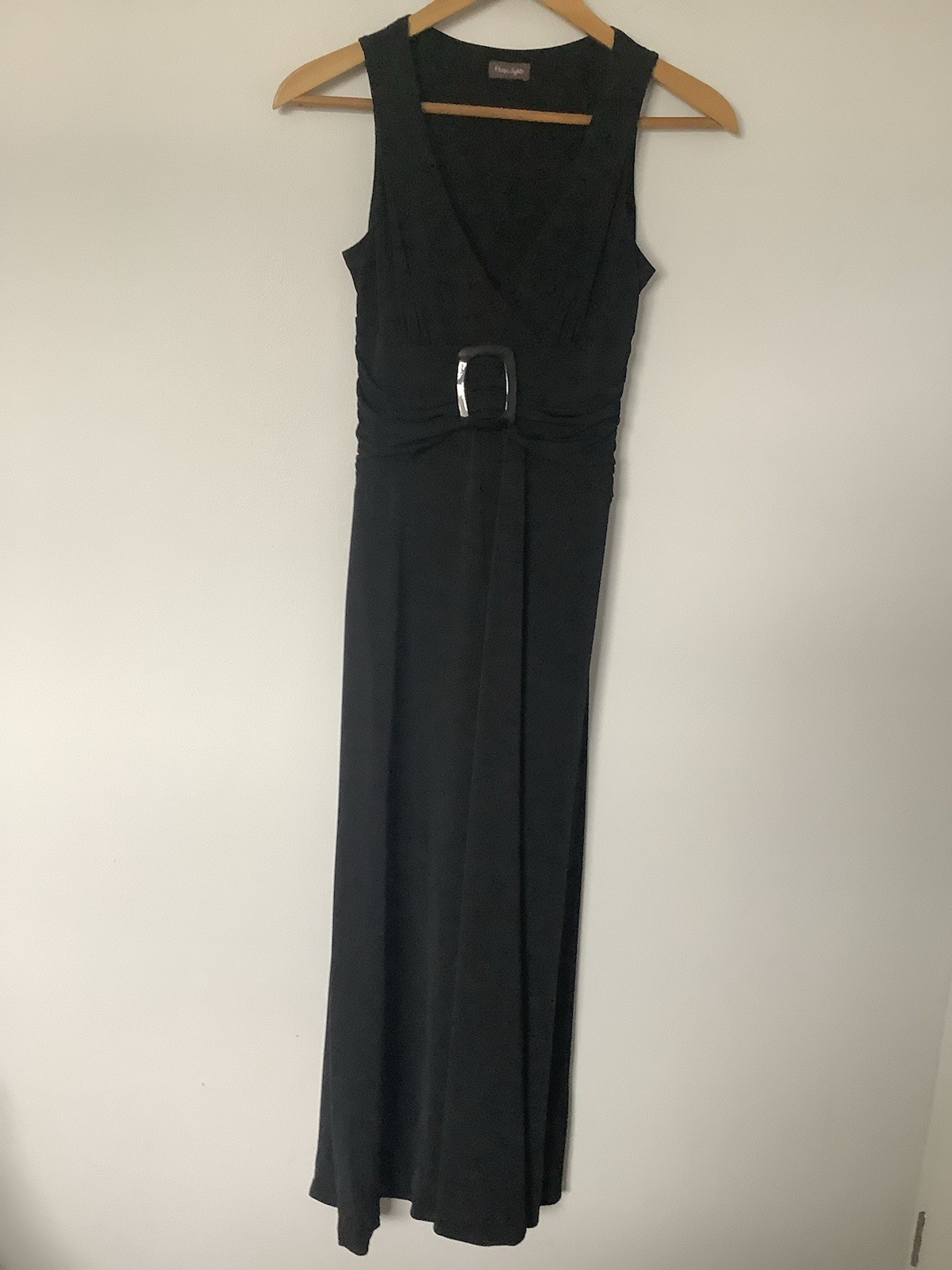 Phase Eight Size 6 Midi Dress Black Pleated To Waist Crossover Bust, Buckle