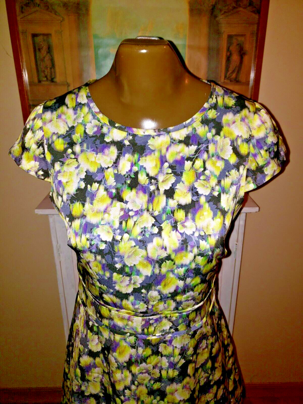 J Crew Womens Back Zip Cap Sleeve Crew Neck Floral Dress Green Black Size 4