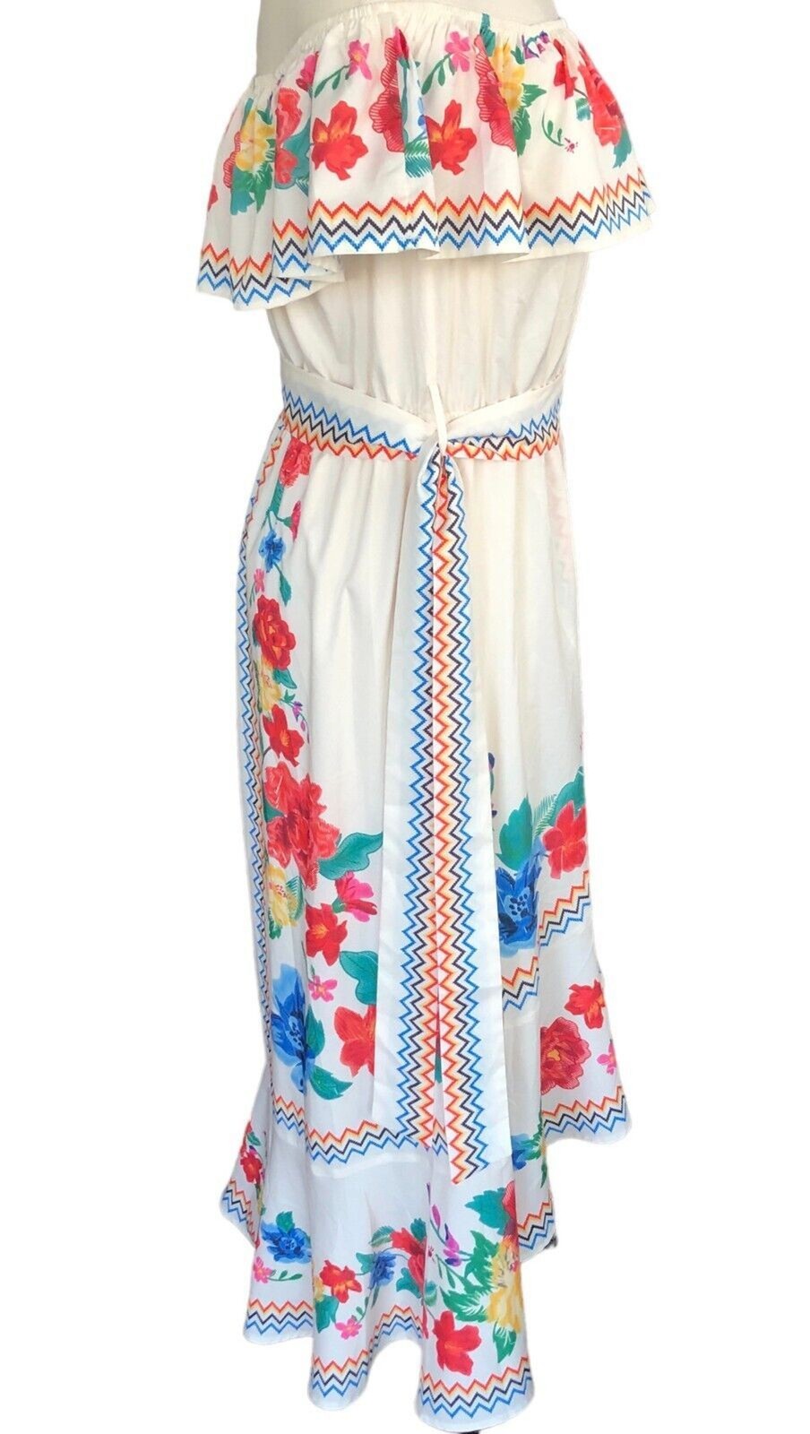 Chicwish Wm XL Sleeveless Off The Shoulder White/Floral Lined Belted Maxi Dress