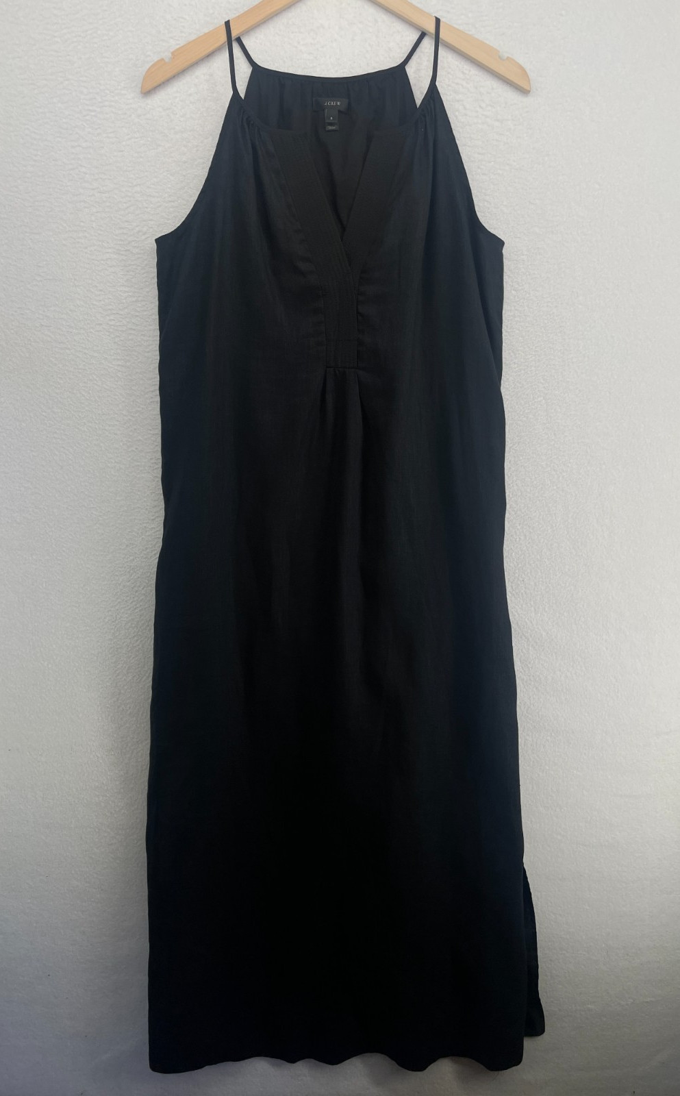 J.CREW Dress S Linen Maxi Sundress Sleeveless Halter Notch V-Neck Black NWOT