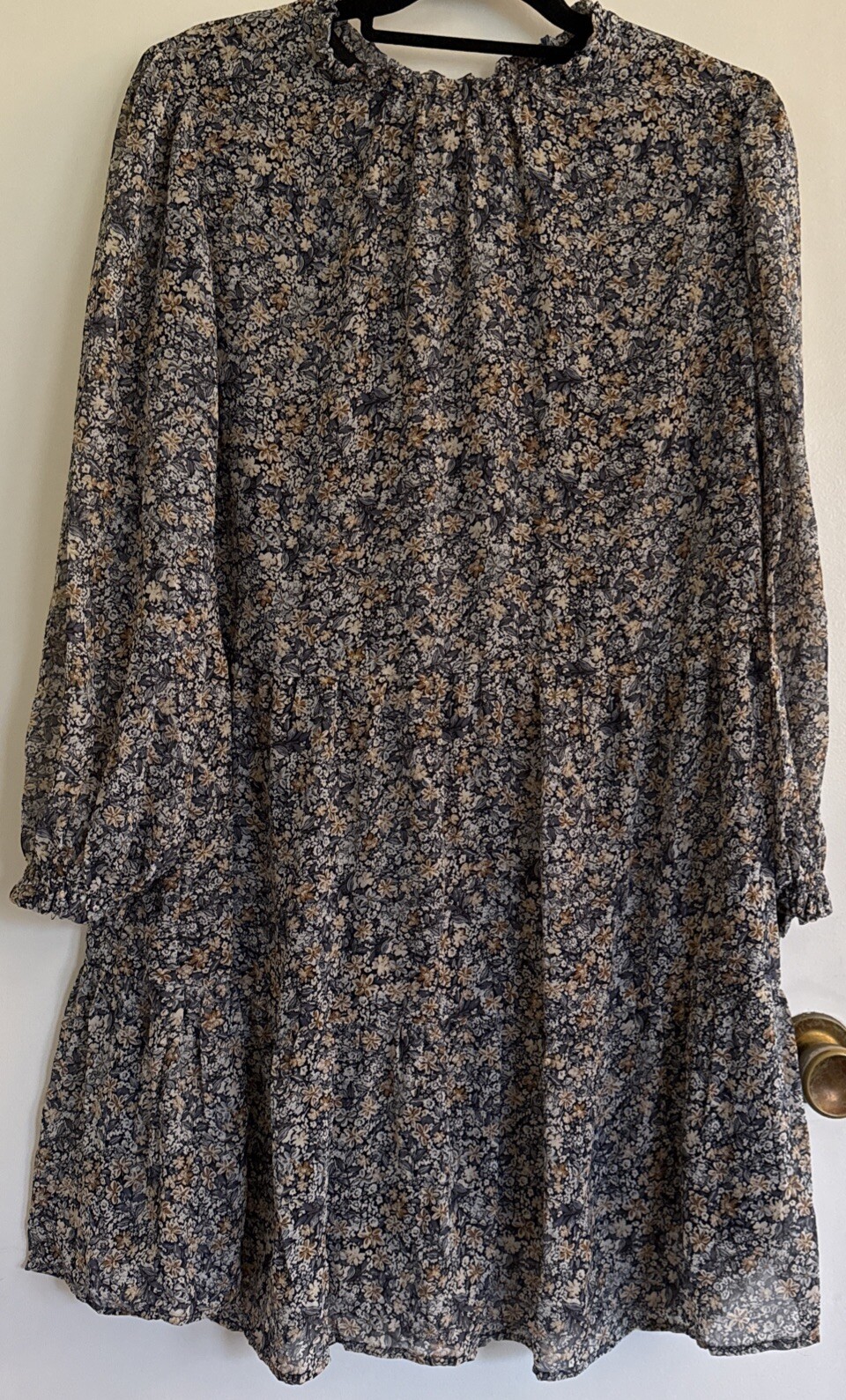 Ophelia Roe Long Sleeve Dress Blue Floral Peasant Tiered Flowy Girly Girl Era