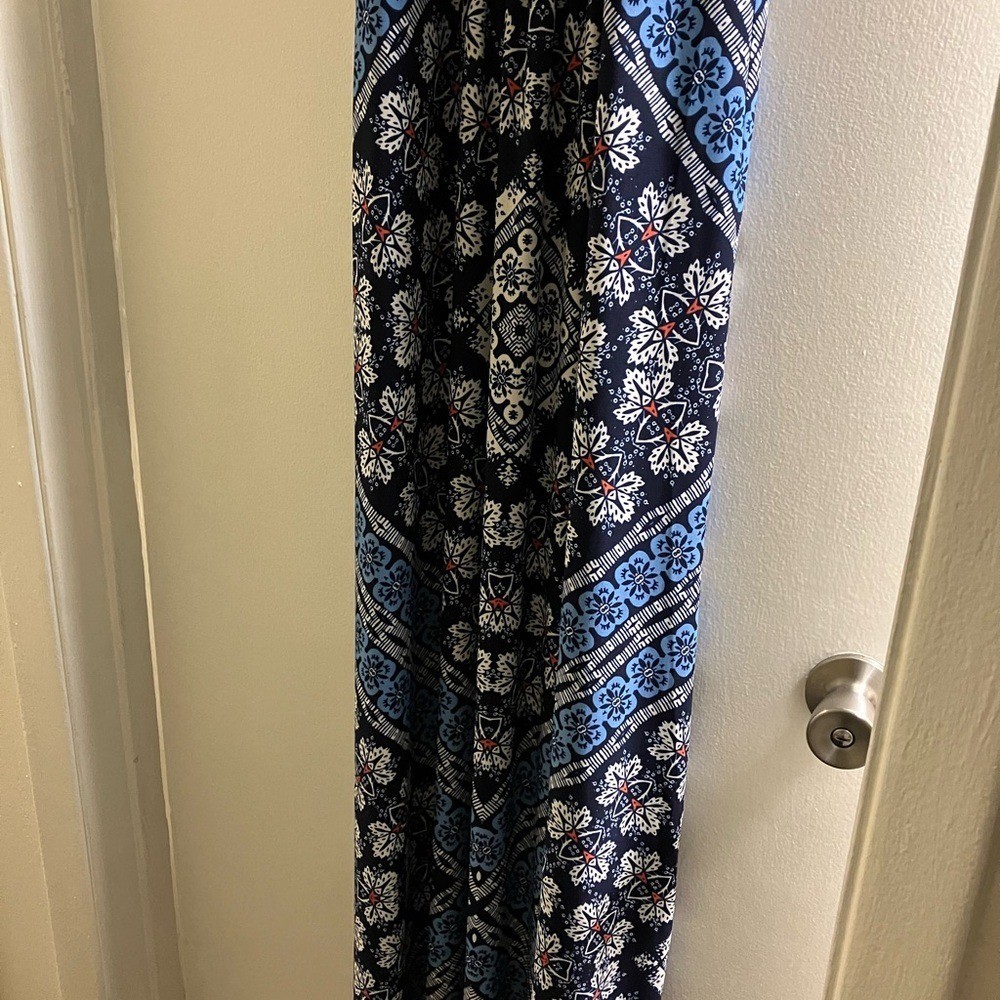 London Style Collection Blue and White Halter Dress size 14 NWT Maxi Length