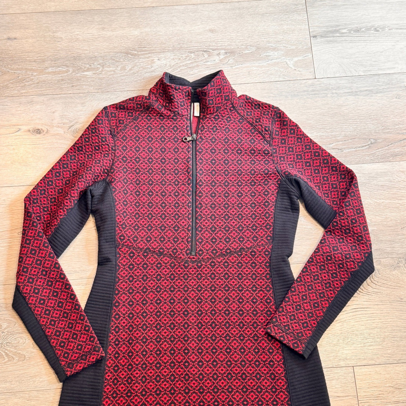 Sahalie Fair Isle Quarter Zip Sweater Dress Knit Casual Red Black Medium