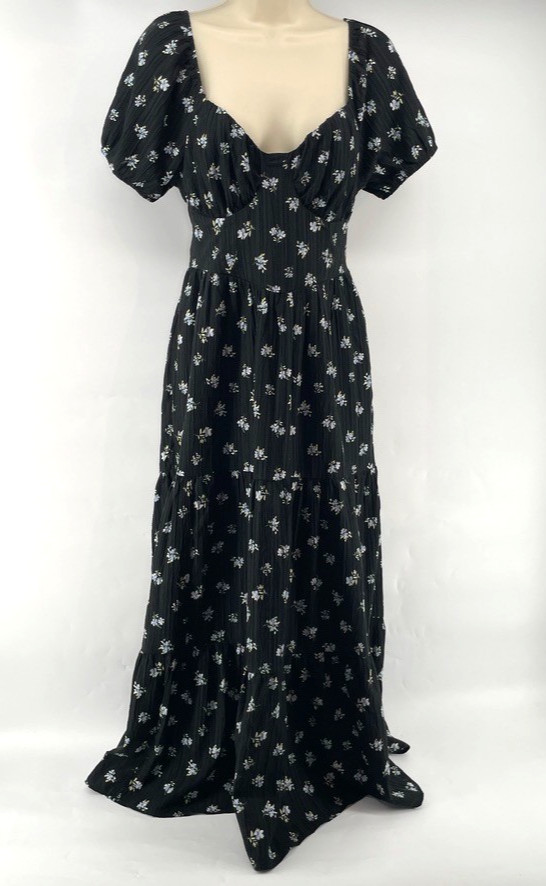 American Eagle Black Floral Open Back Corset Maxi Dress M Cottagecore Whimsigoth
