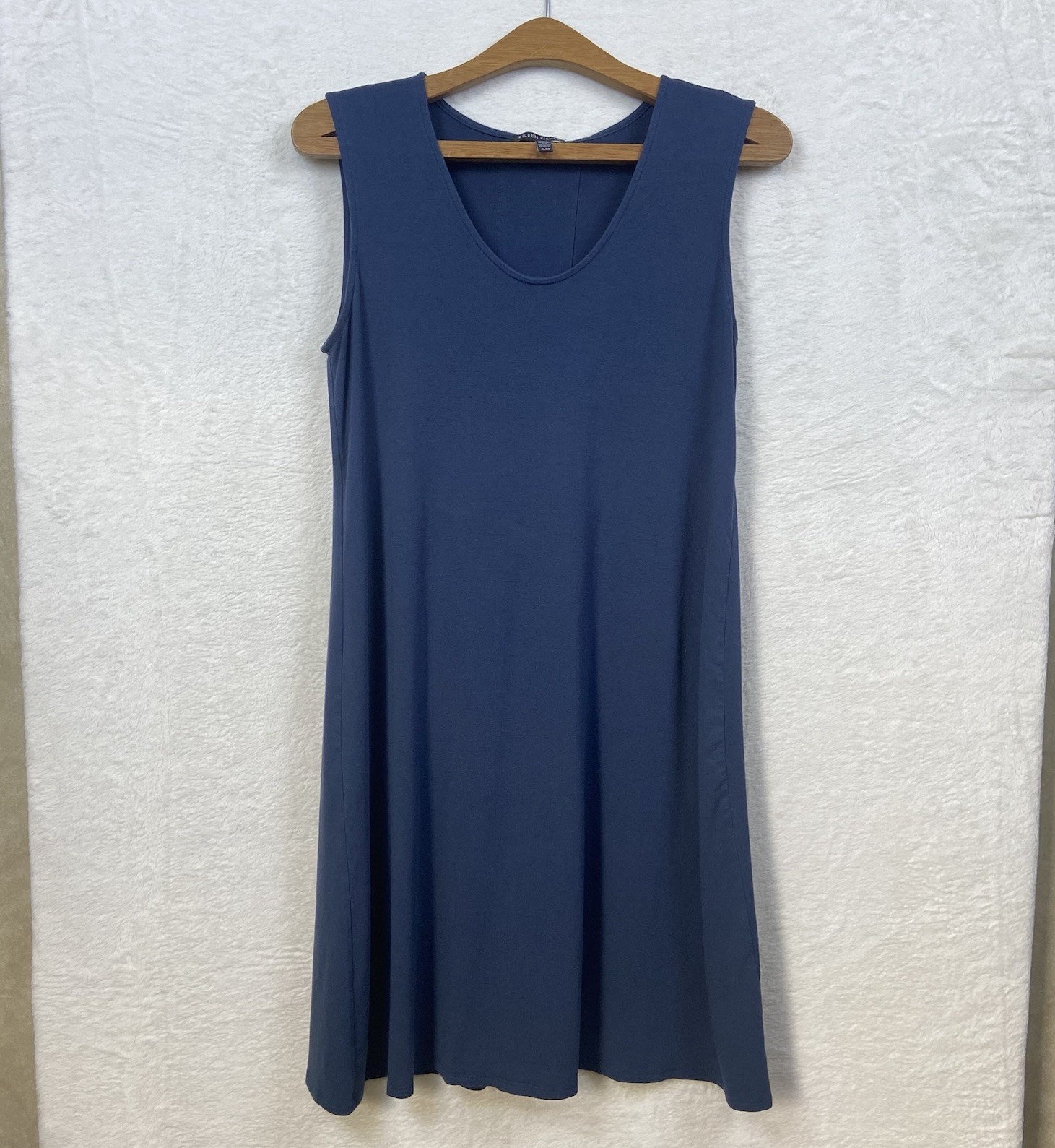 Eileen Fisher Tank Dress Women M Blue Jersey Knit Sleeveless Inverted Back Pleat