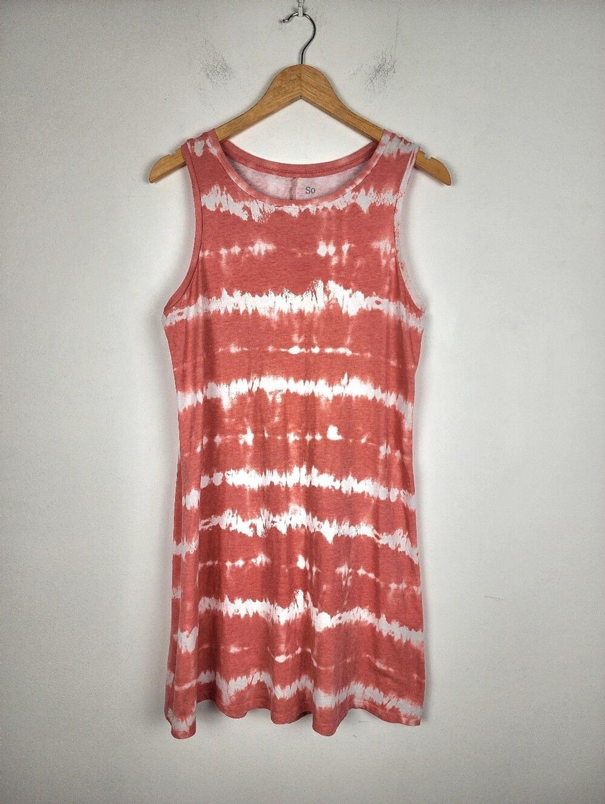 SO Coral and White Tie-Dye Cotton Mini Dress Size M