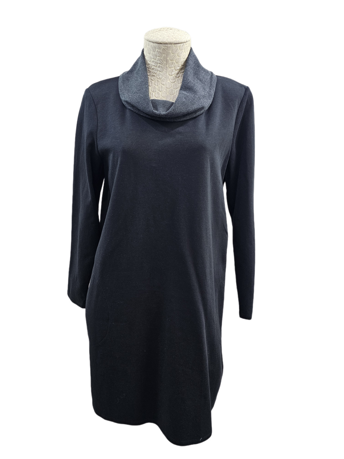 PURE JILL J.JILL Women’s M Cowl Neck Black Gray Tunic Sweater Dress Shift EUC
