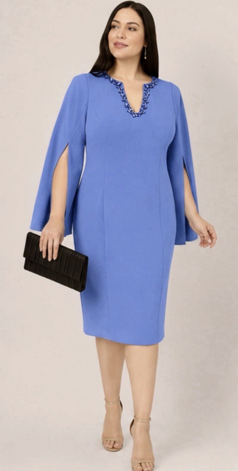 Adrianna Papell Plus Size Knit Crepe Jewel Short Dress-Periwinkle, Size-16W