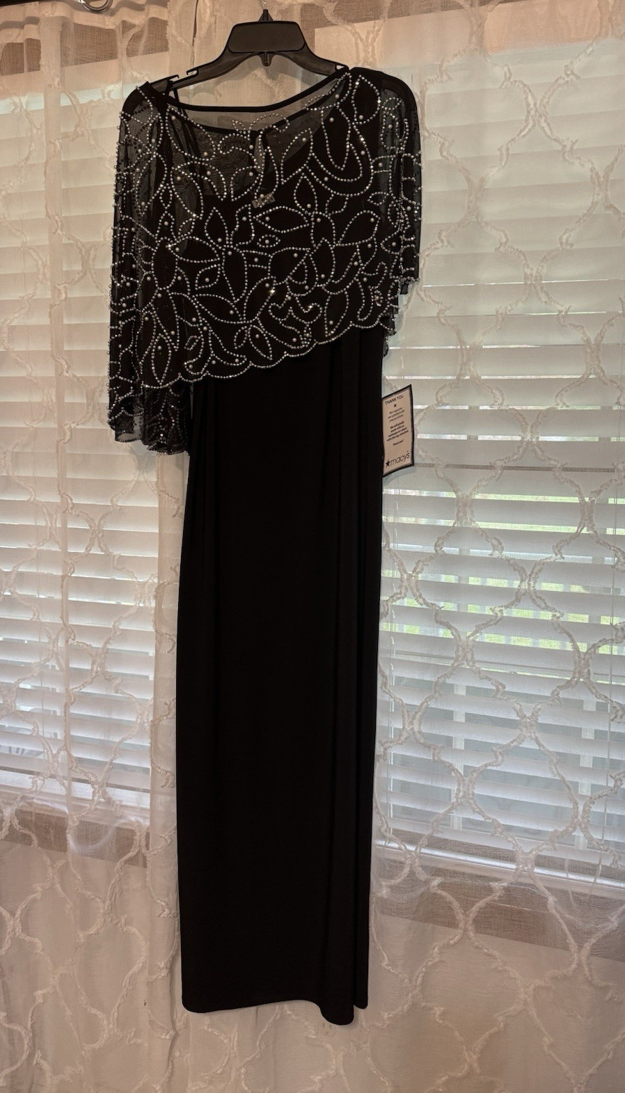 MSK Women’s M Black Long Gown Beaded Sequin Sheer Overlay Round Neck