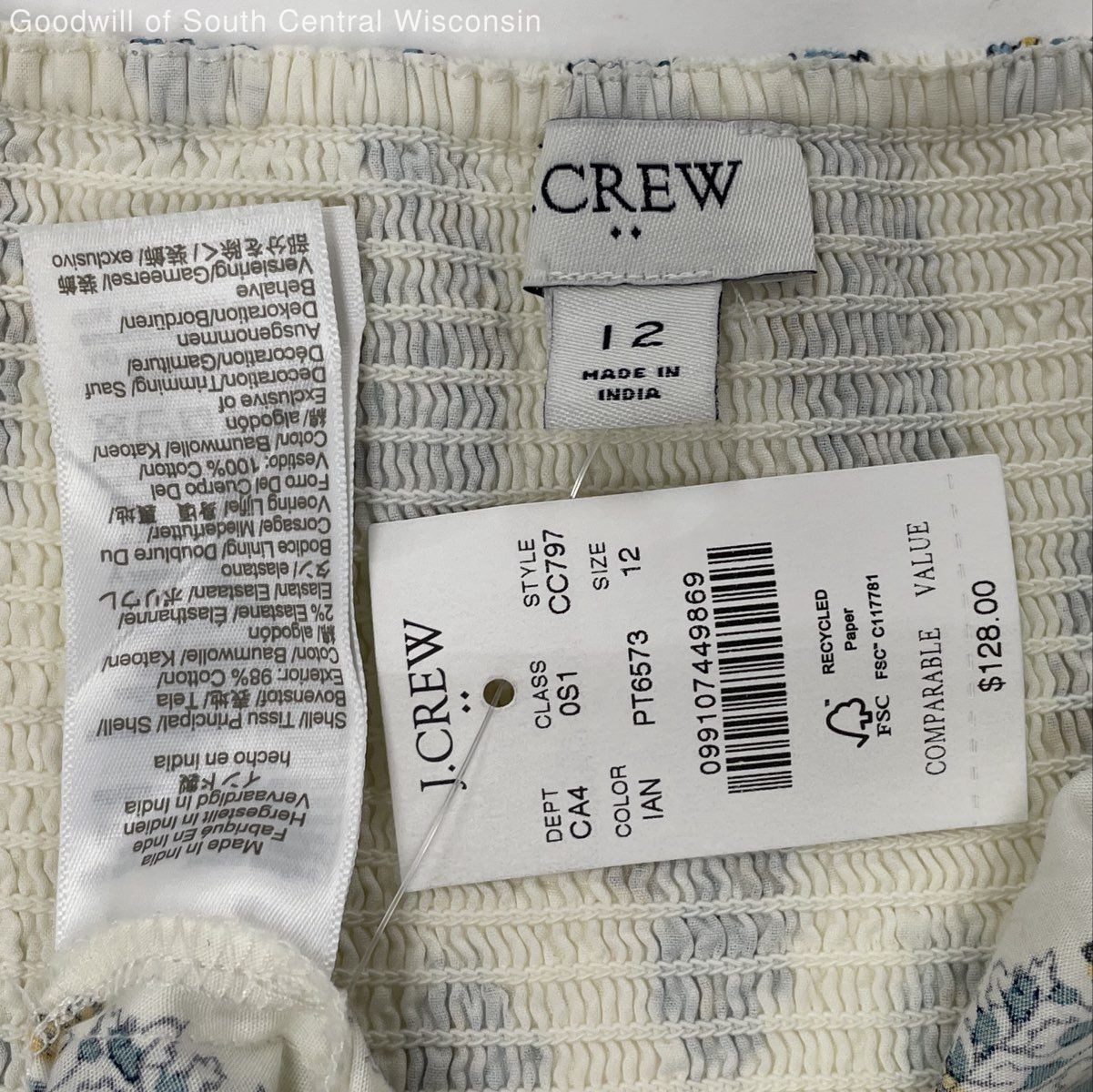 NWT J.Crew White Blue Yellow Floral Cotton Ruffle Off Shoulder Dress Women Sz 12