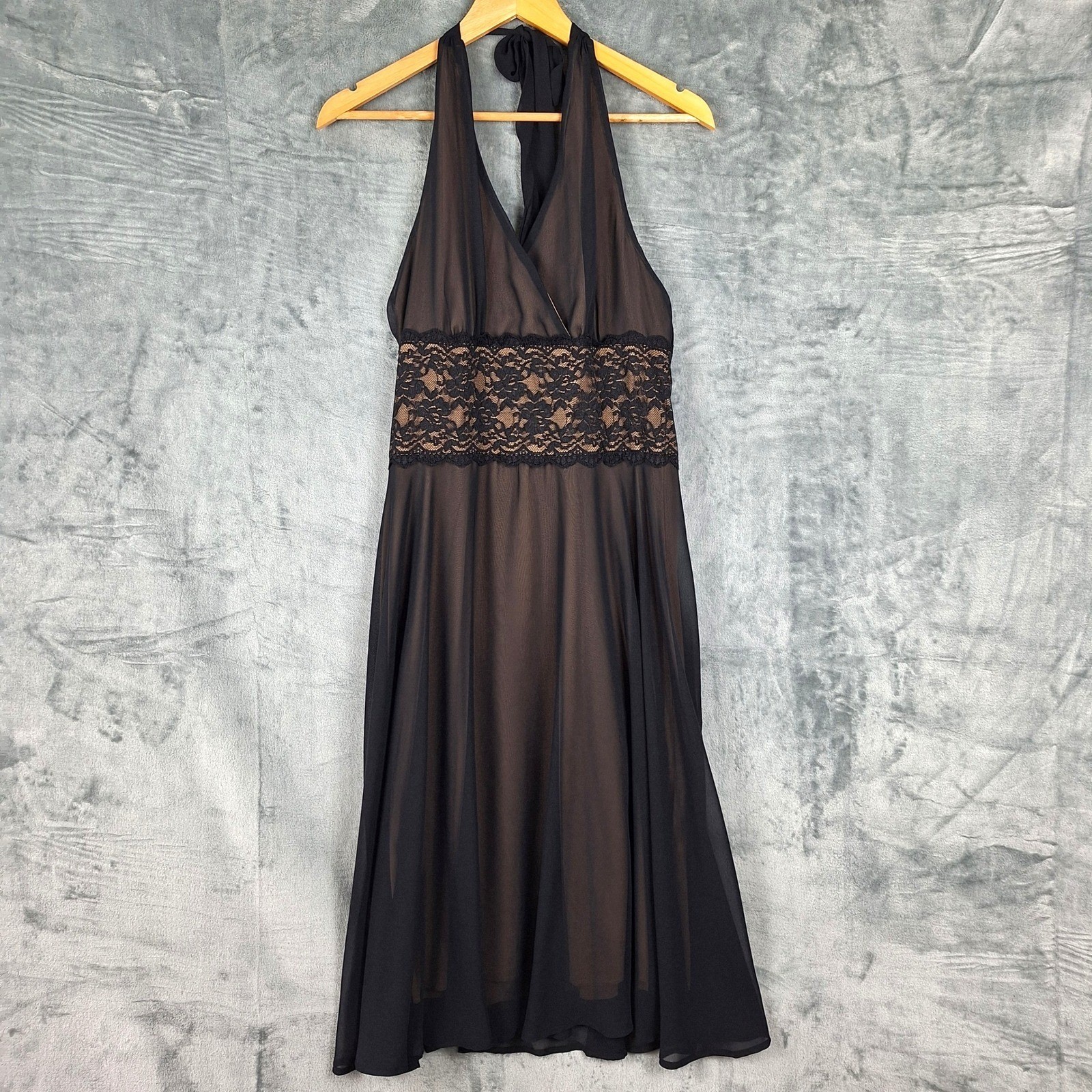 Womens Dress 10 Black Whimsigoth Fairy Grunge Halter Babydoll Y2K Midi Open Back