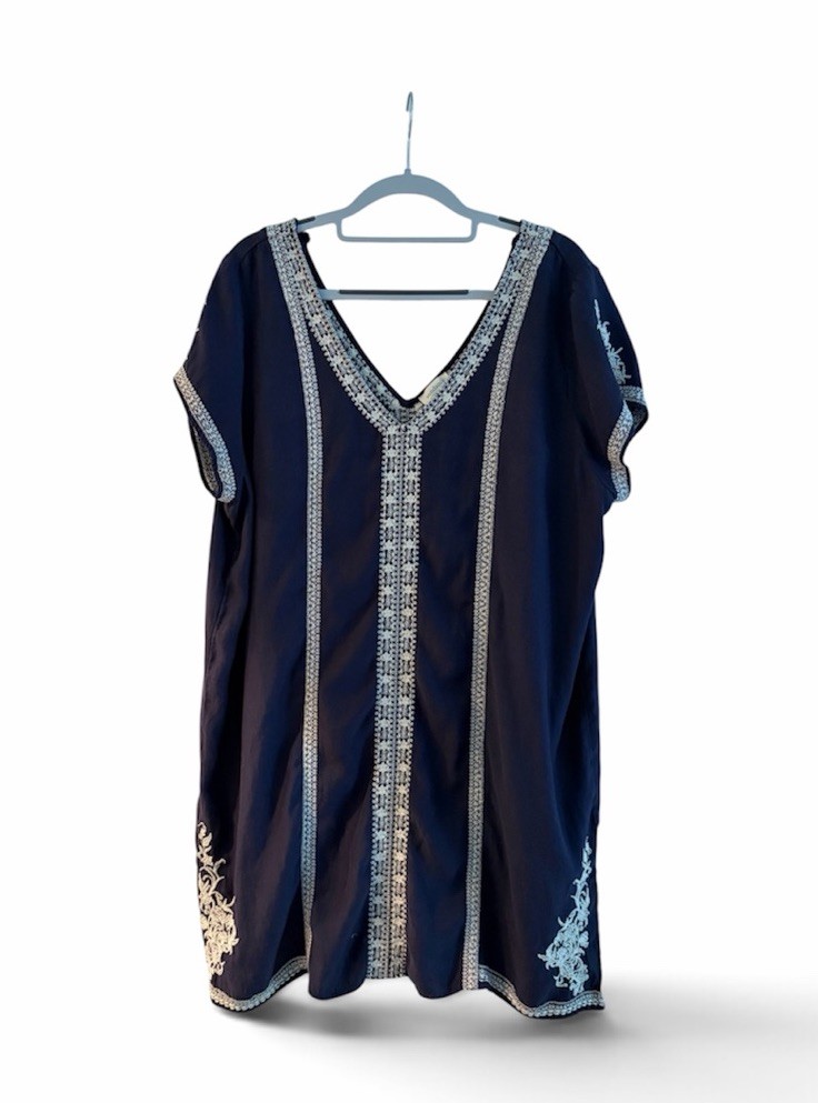 Sundance Embroidered Tunic Dress Blue White XL Boho CottageCore Beach Coastal