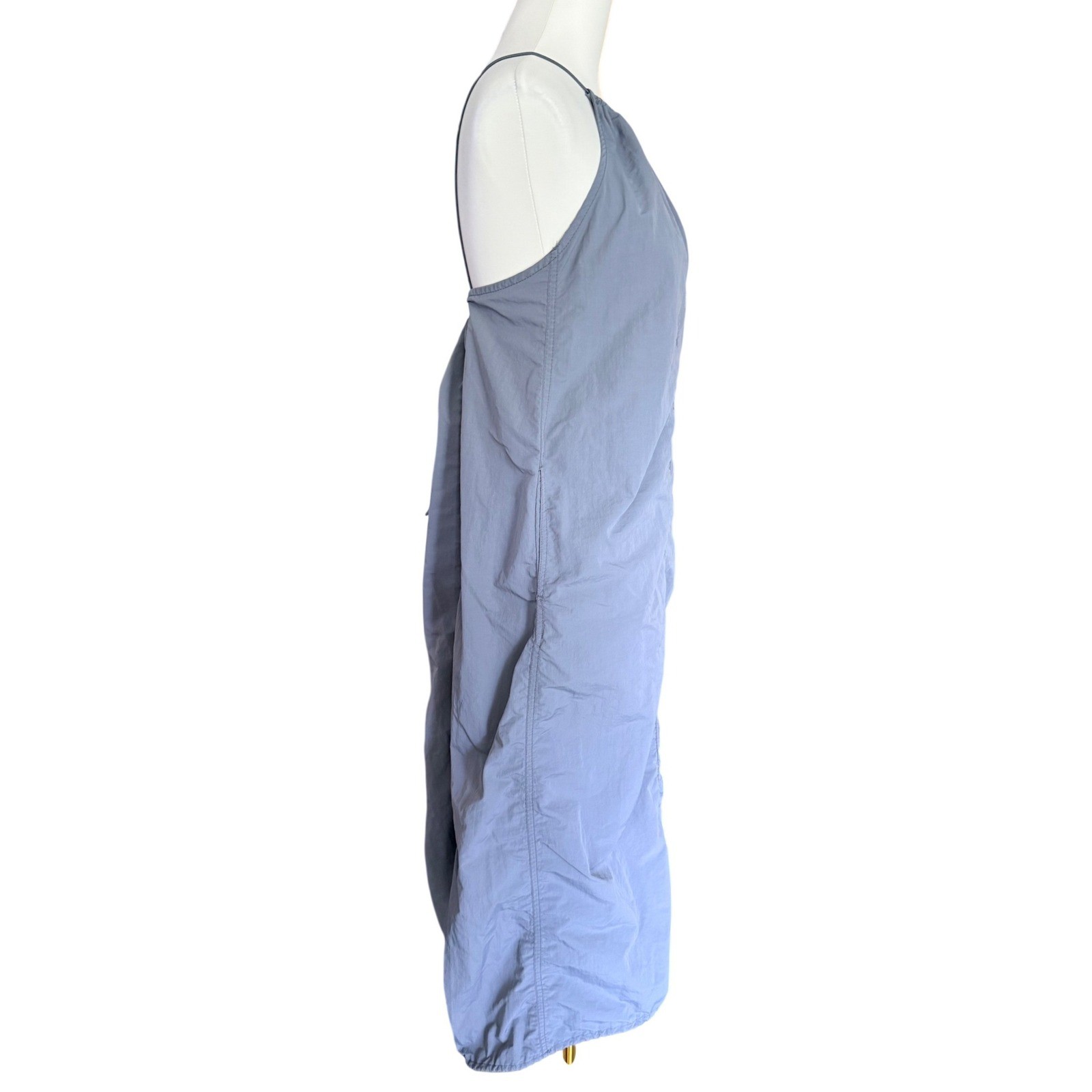 Zara Gray Blue Nylon Halter Midi Parachute Dress Toggle Back Womens Size Medium