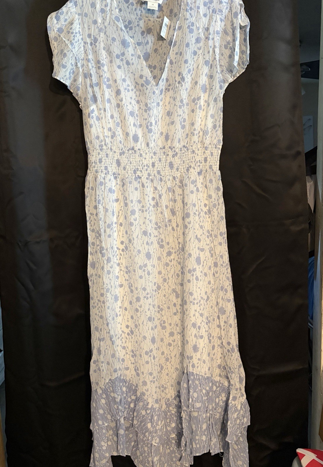 NWT ￼ Club Monaco Light Blue Floral V-Neck Midi Dress