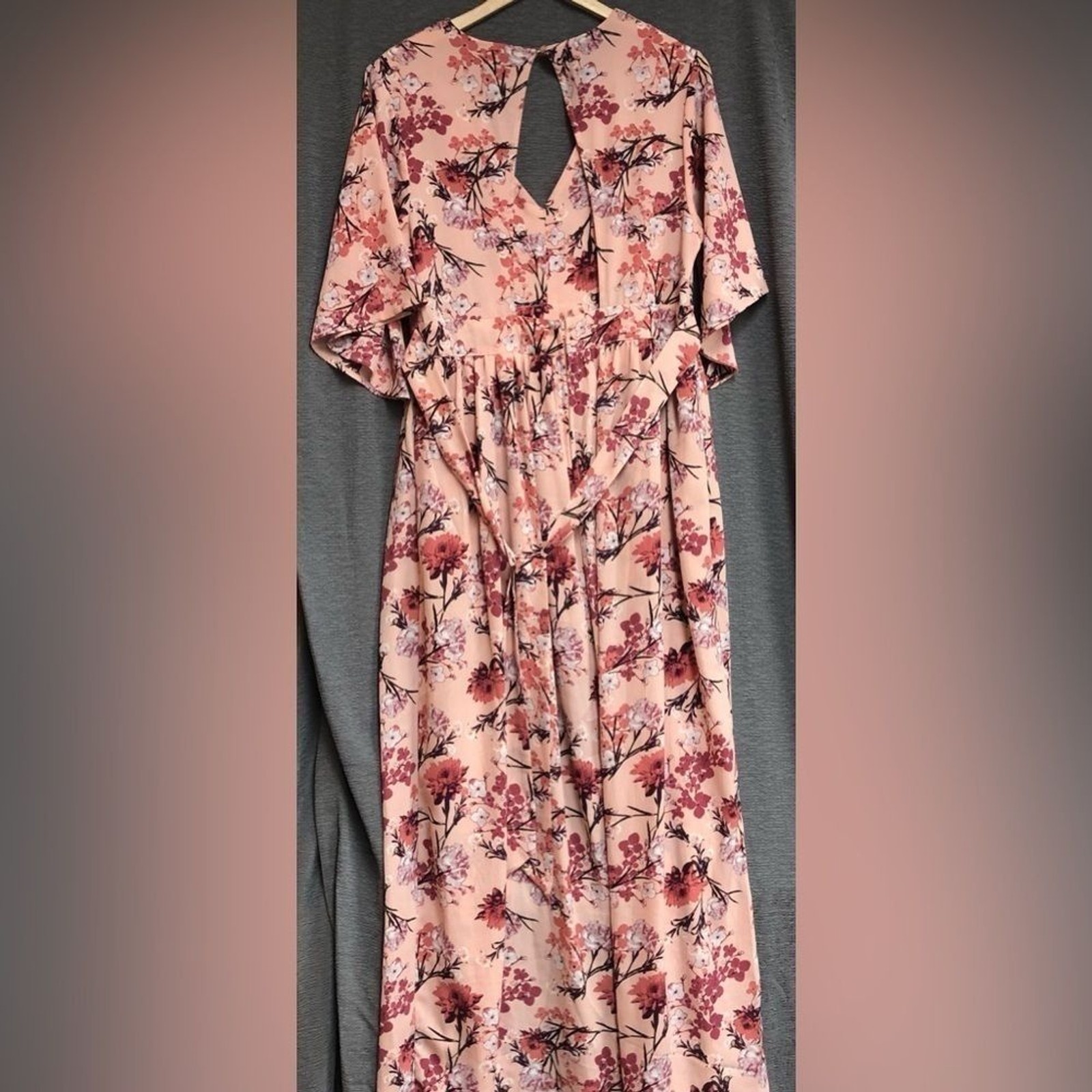 Rue 21 extra large long dress over a romper, peach background with coral,