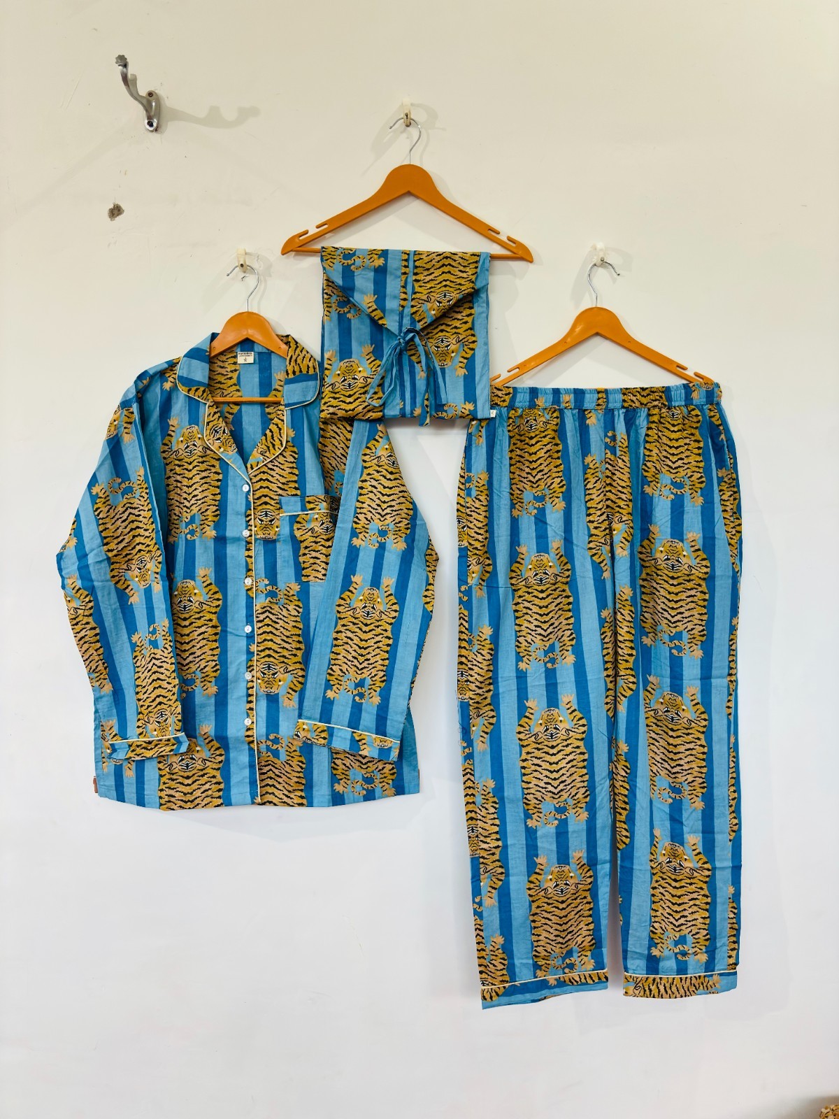 Tiger- Print Cotton Pajama Set:Summer Loungewear night wear for woman’s giftitem