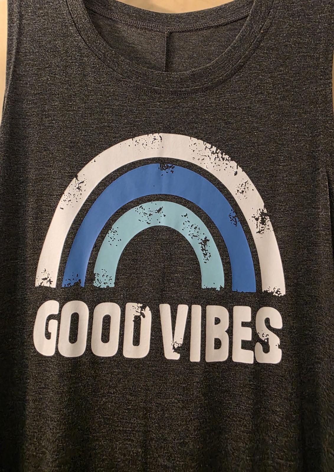 Good Vibes Rainbow Graphics Sleeveless Gray Maxi Dress M w/Pockets