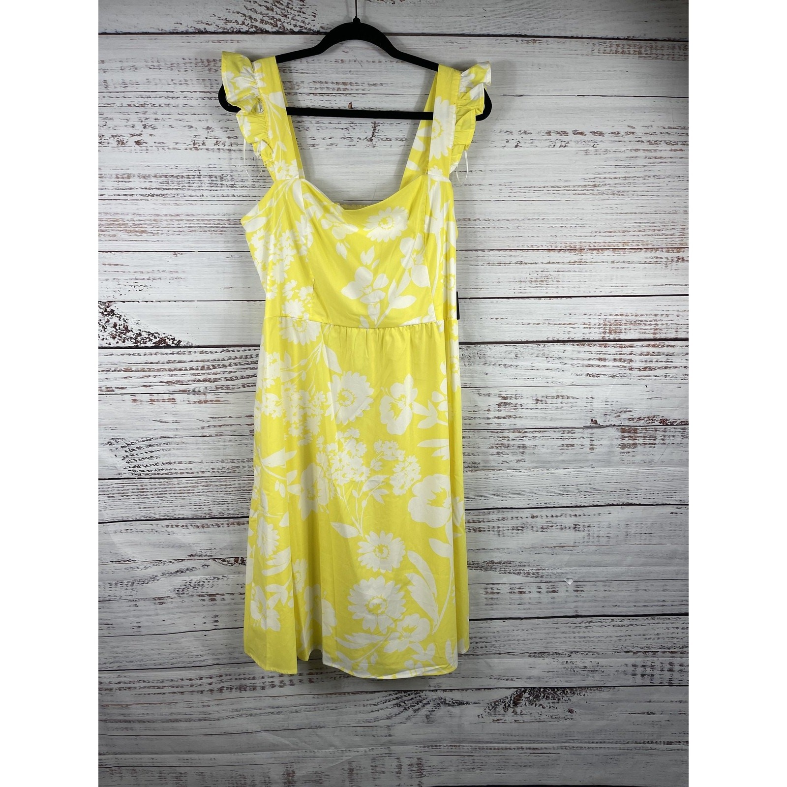Studio One New York Dress Women’s PXL Yellow White Floral Sundress Smocked Back