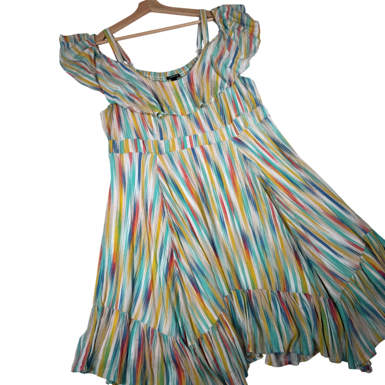 Torrid Multi-Color Striped Cold Shoulder Ruffle Smocked Dress Size 2 2X 12869307