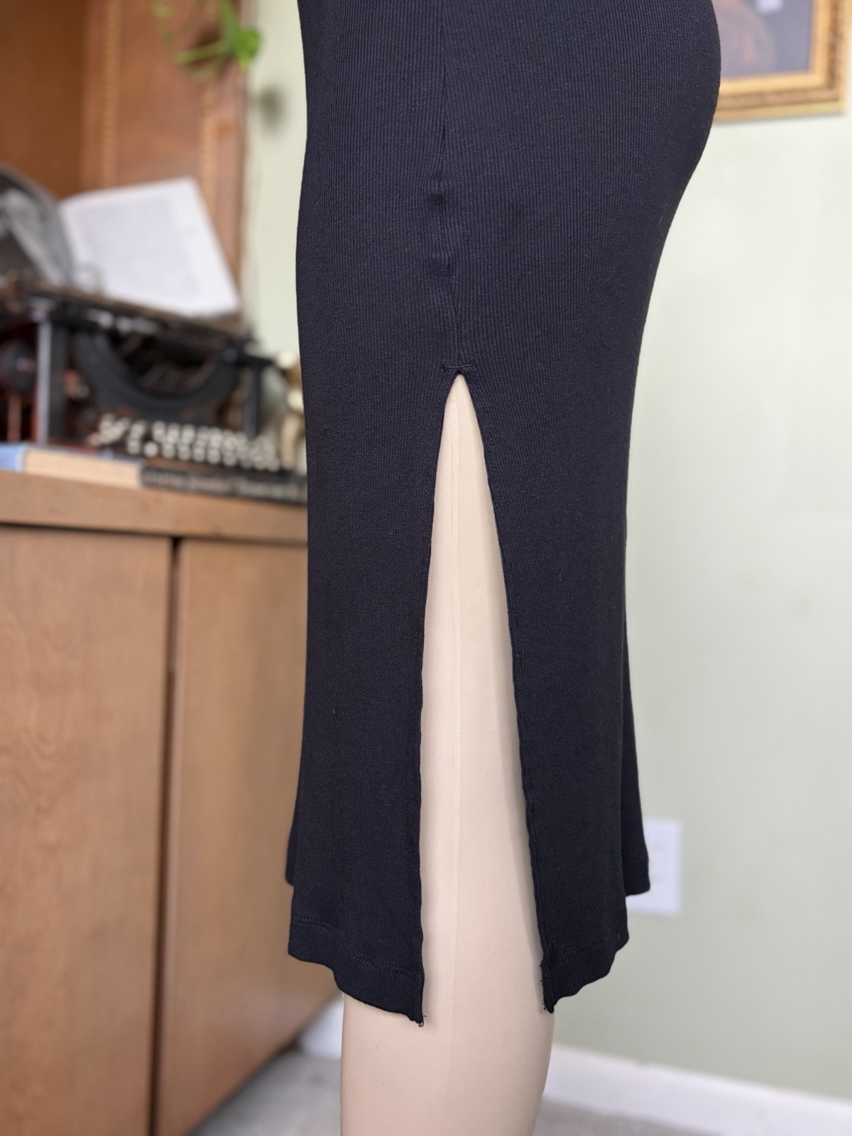 H & M Black Short-Sleeve Soft Rib Knit Midi Dress Size XS Dark Romantic Bodycon