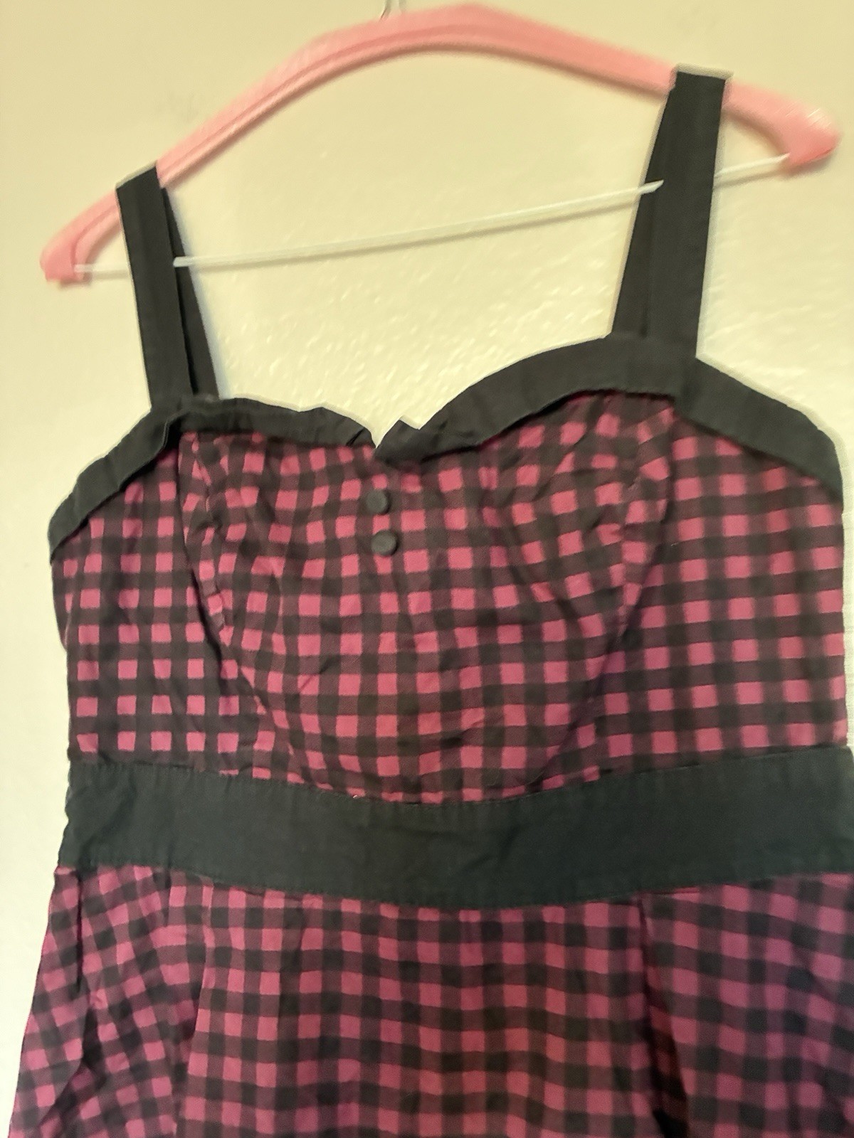 Hot Topic Size L Black Maroon Checked Babydoll Dress Buttons Y2K Grunge Alt