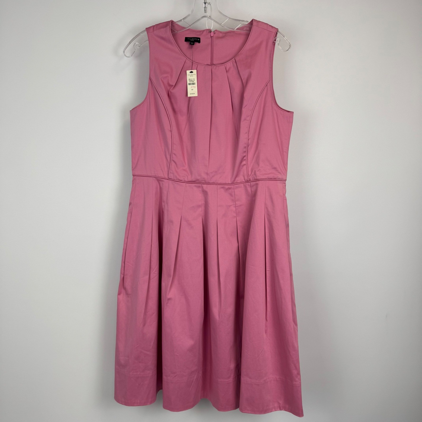 Talbots Petites Pink Sleeveless Pleated Fit and Flare Dress 12P NWT Cotton Blend