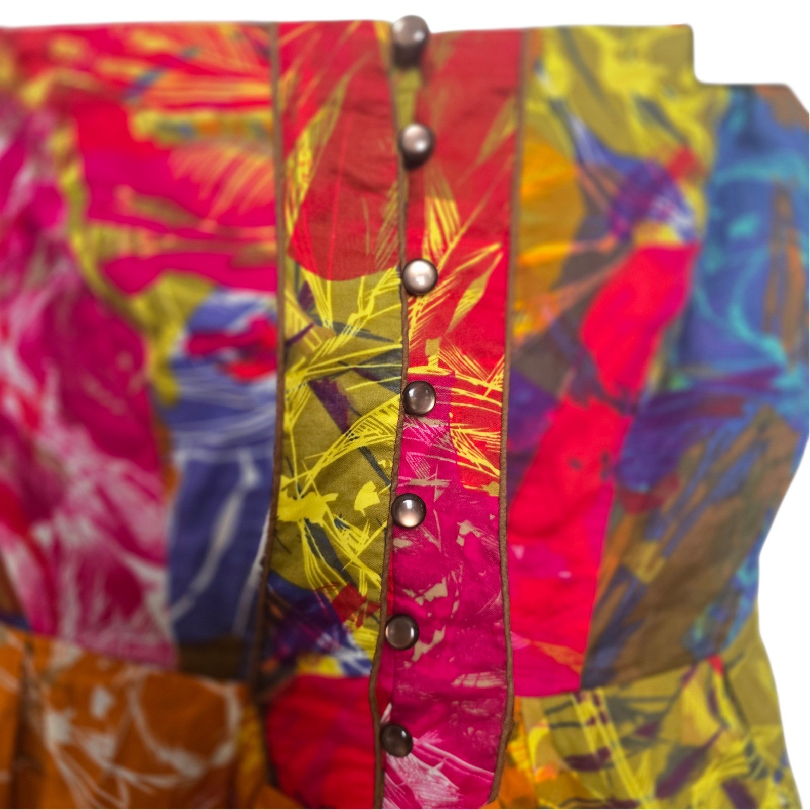 Moulinette Soeurs Strapless Abstract Print Cotton Midi Dress Button Front Size 2