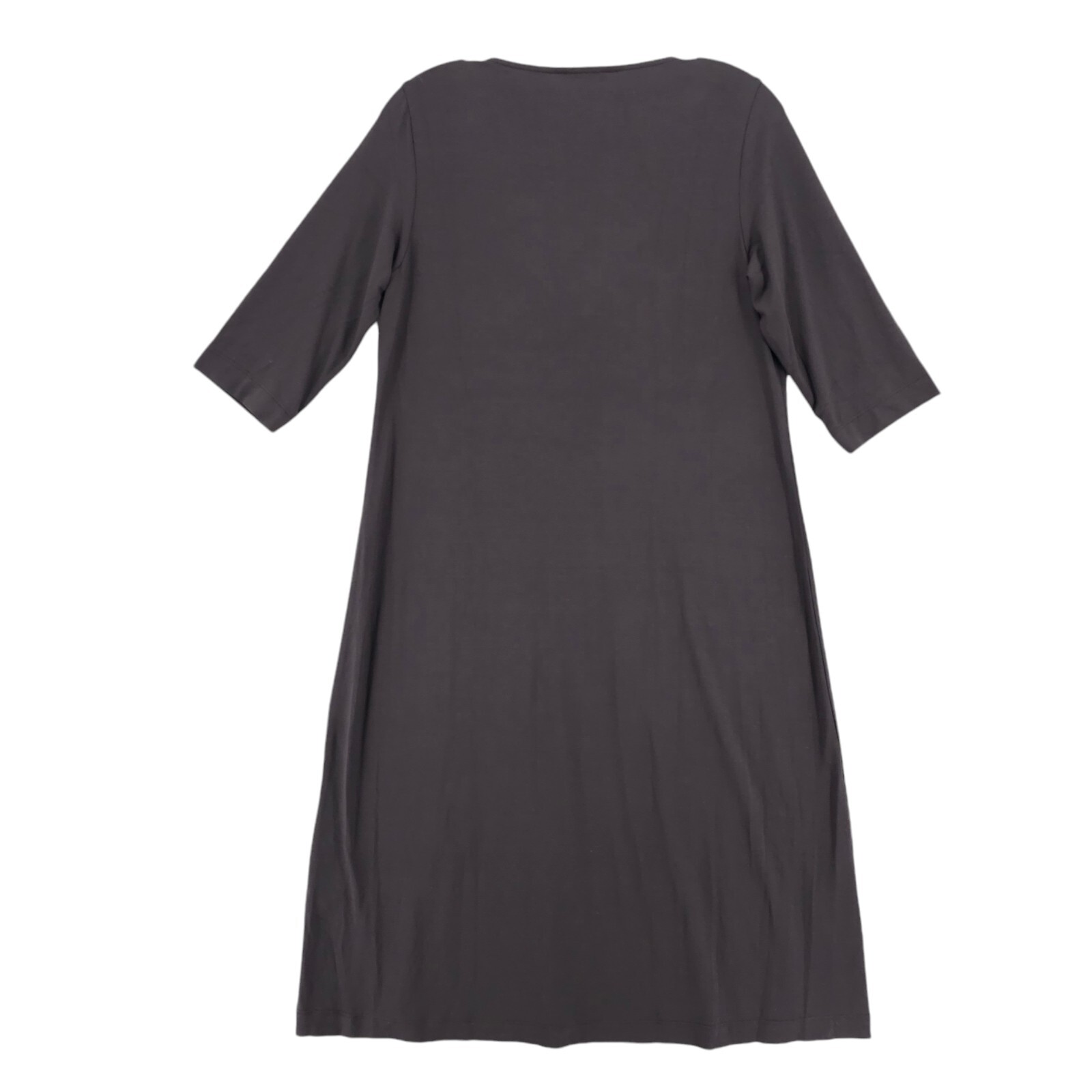 NWT EILEEN FISHER Viscose Jersey Musel Brown V-Neck Shirred Dress Size SMALL
