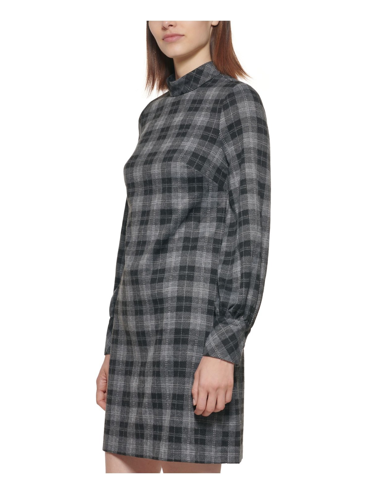 CALVIN KLEIN Womens Gray 3 Button Cuff Plaid Short Dress Petites 4P