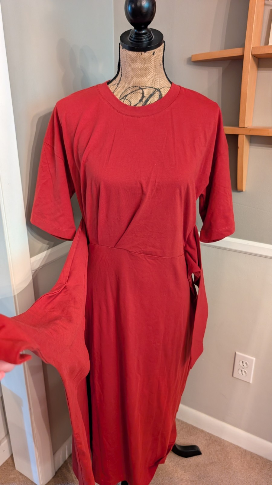 Modern Citizen Noa Organic Cotton T-Shirt Wrap Red Dress Minimalist Sz L