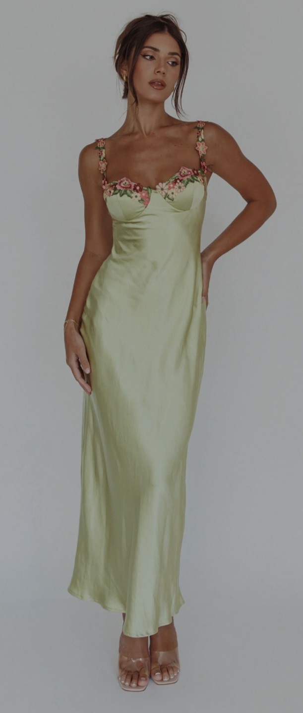 SELFIE LESLIE Garden Floral Applique Midi Dress Lime Sz XS