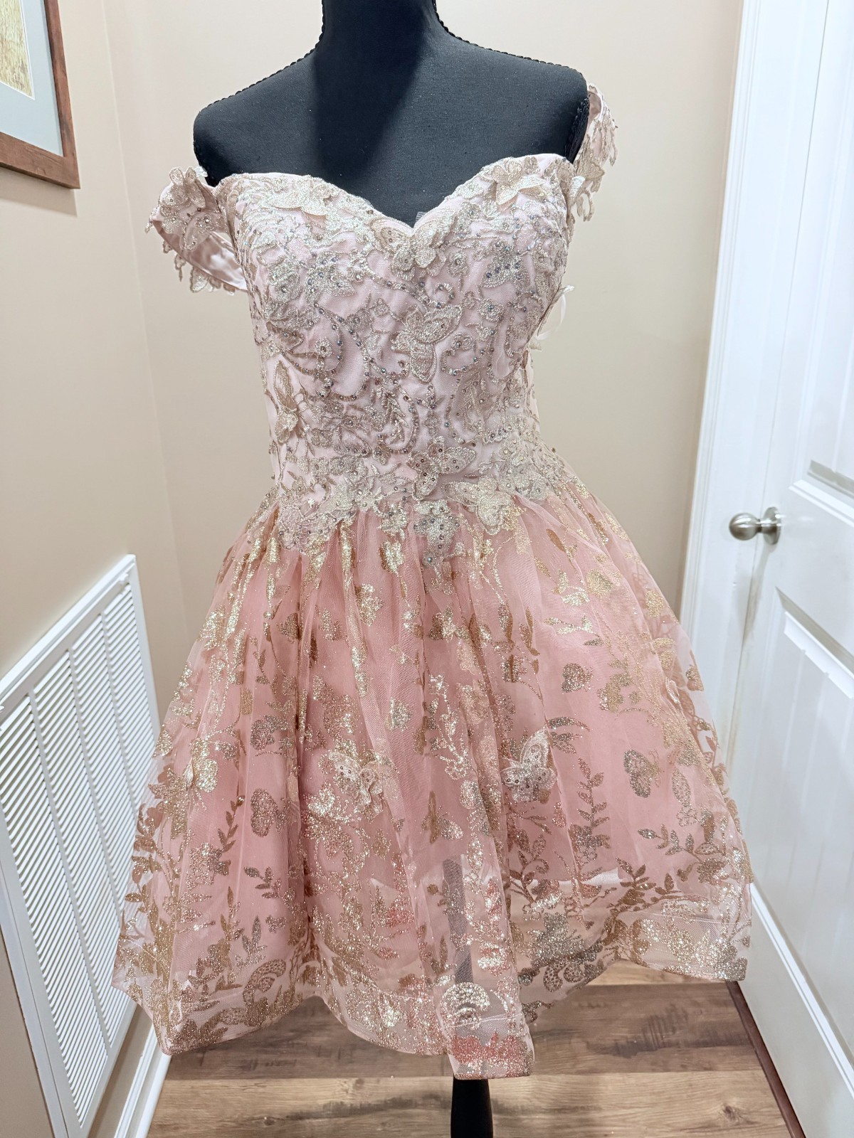 4. Size 14 Pink & Gold A-line short Homecoming dress