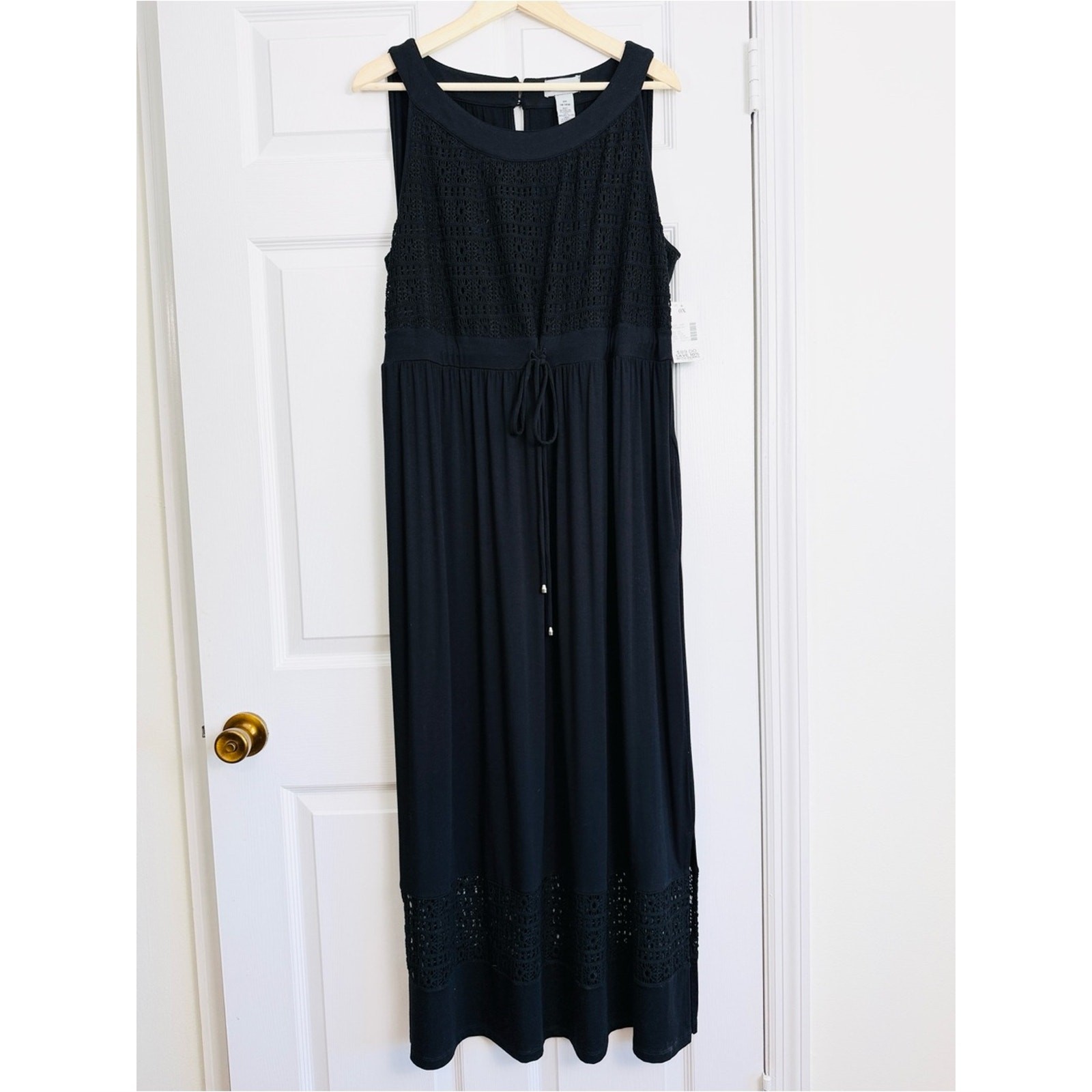 NWT Catherines Solid Black Sleeveless Crochet-Trim Jersey Knit Maxi Dress 14/16W