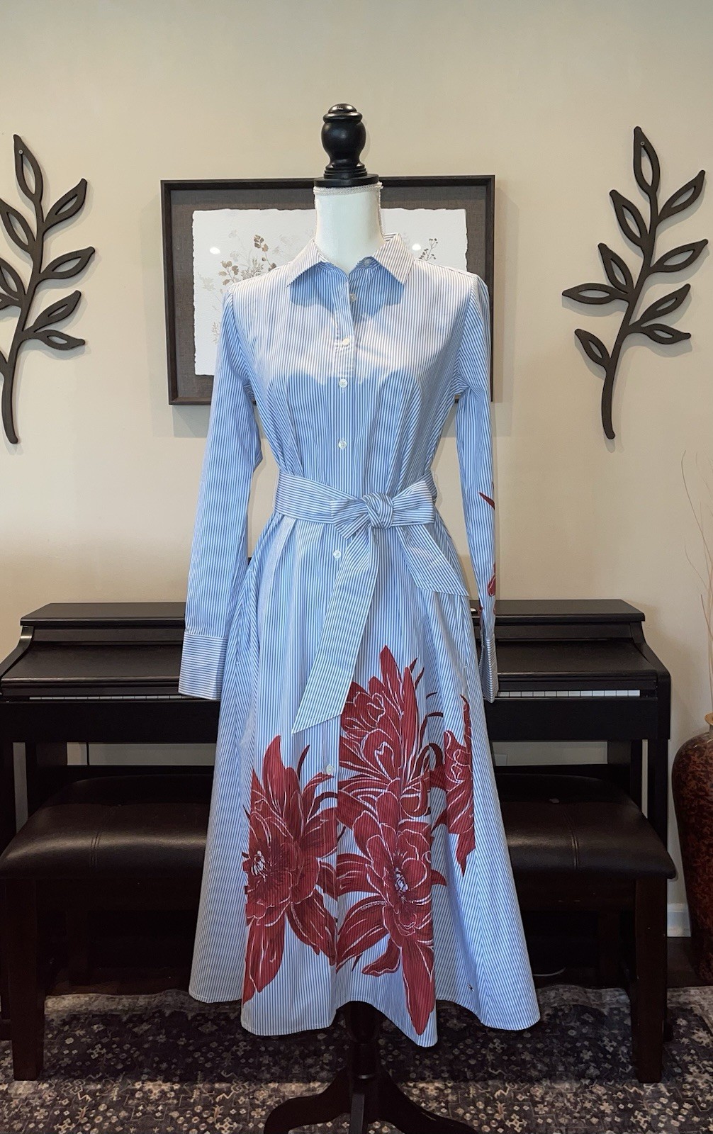 TOMMY HILFIGER FLoral Shirtdress Optic White/Blue TH Ithaca Striped/Maxi Dress