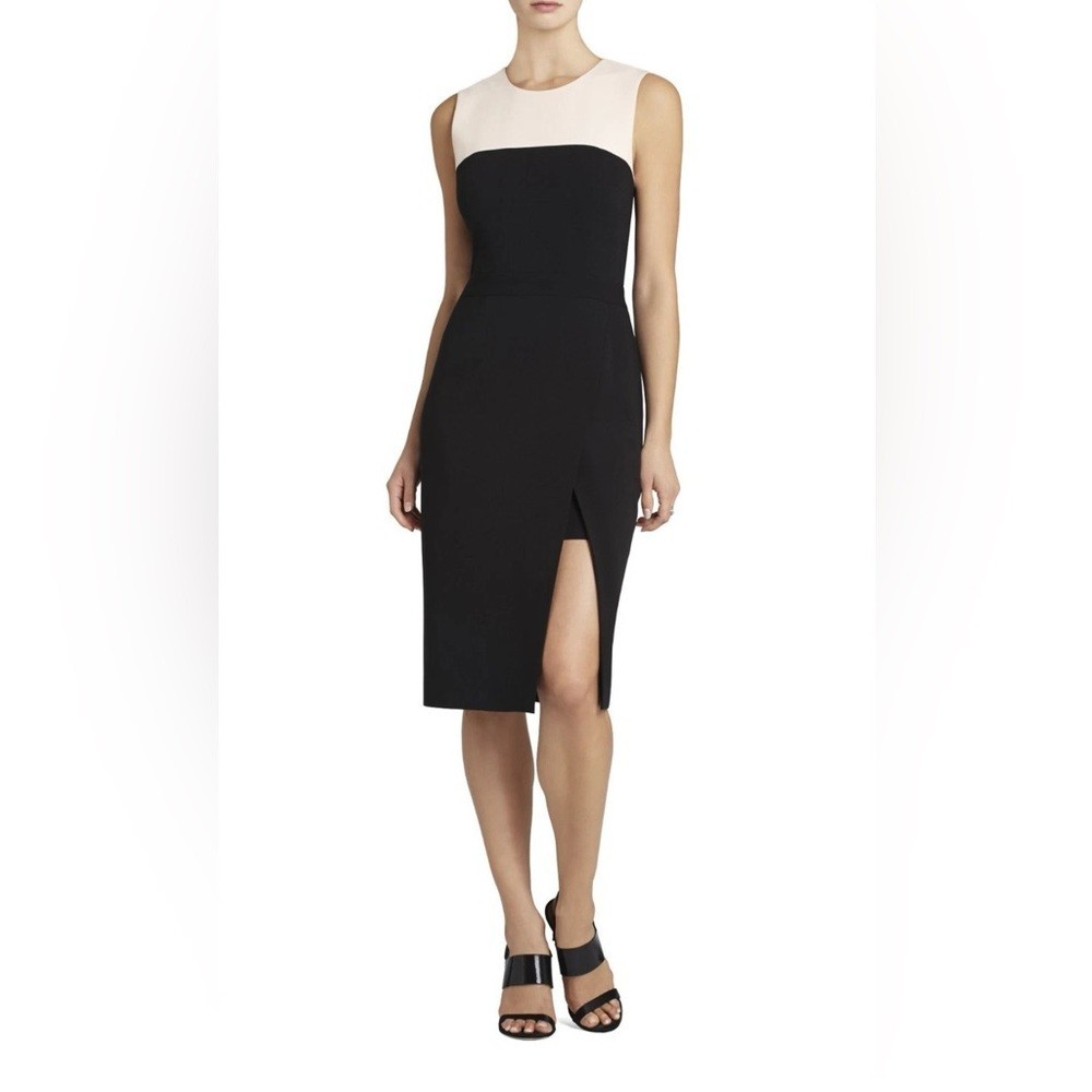 EUC Versatile BCBGMaxAzria Two-Tone Black and Light Pink Midi Dress
