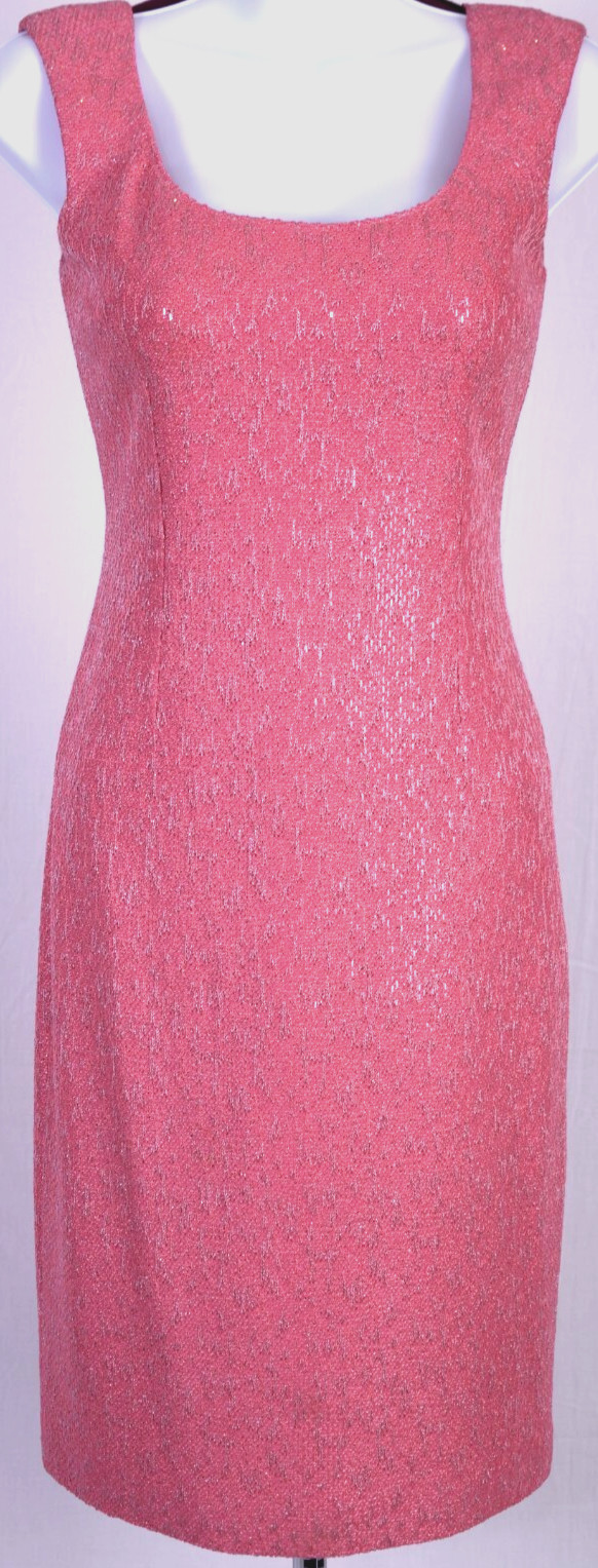 ST JOHN Women’s Knit Pink Metallic Shimmer Sequins Throughout Dress Sz 6