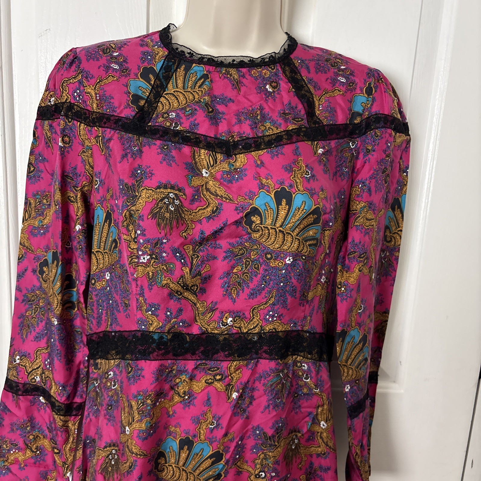 Sandro Paris Silk Midi Dress Sz 38 US 6 Medium Vibrant Pink