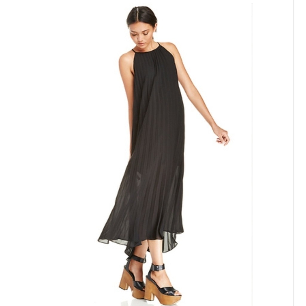 EUC Line & Dot Black Pleated Maxi Dress