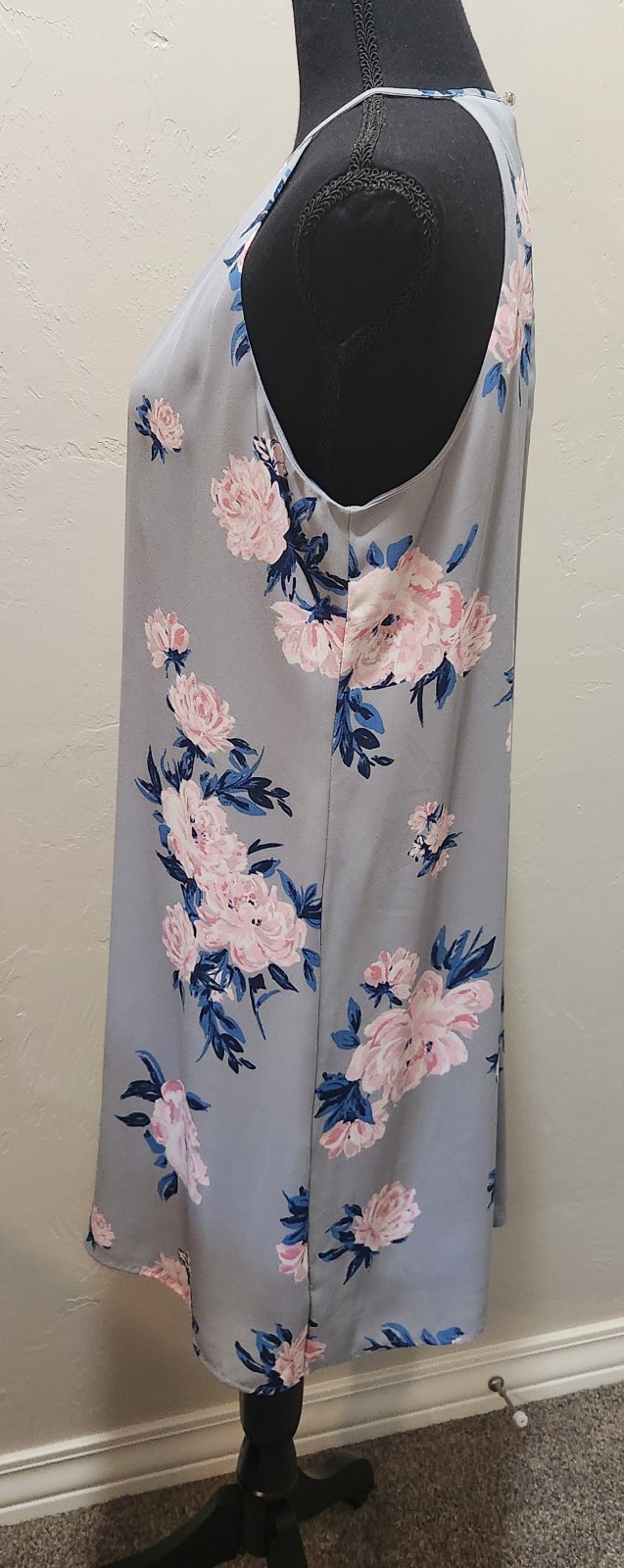 Candies Womens M Pull On Slip Dress Blue Floral A Line Halter Keyhole