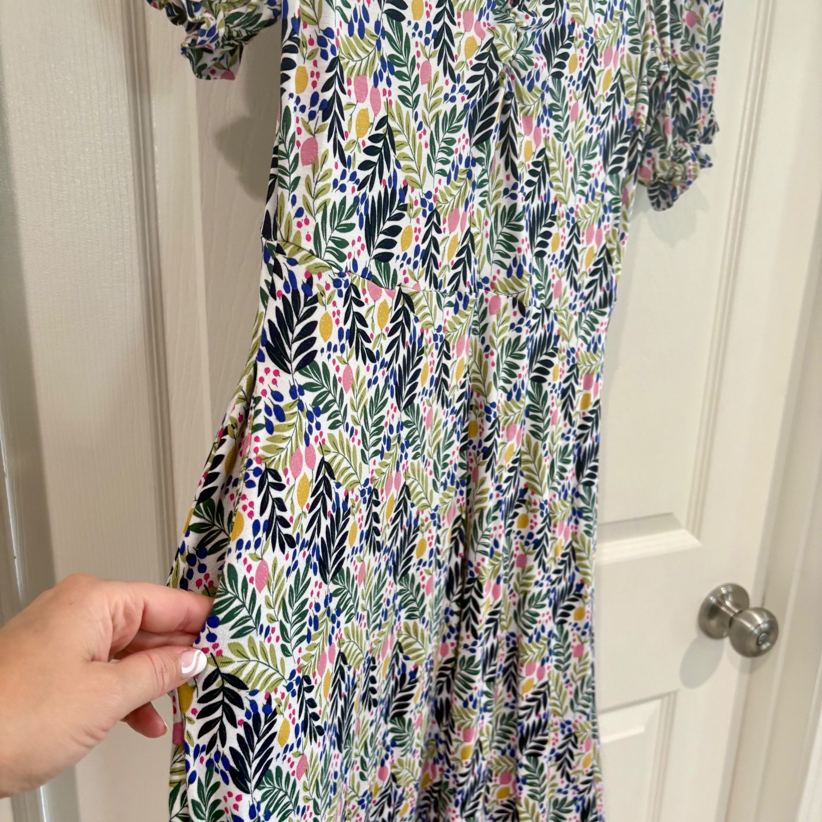 Boden Floral Short Sleeve Stretch Fit & Flare Boho Tea Dress Size US 6R Pockets
