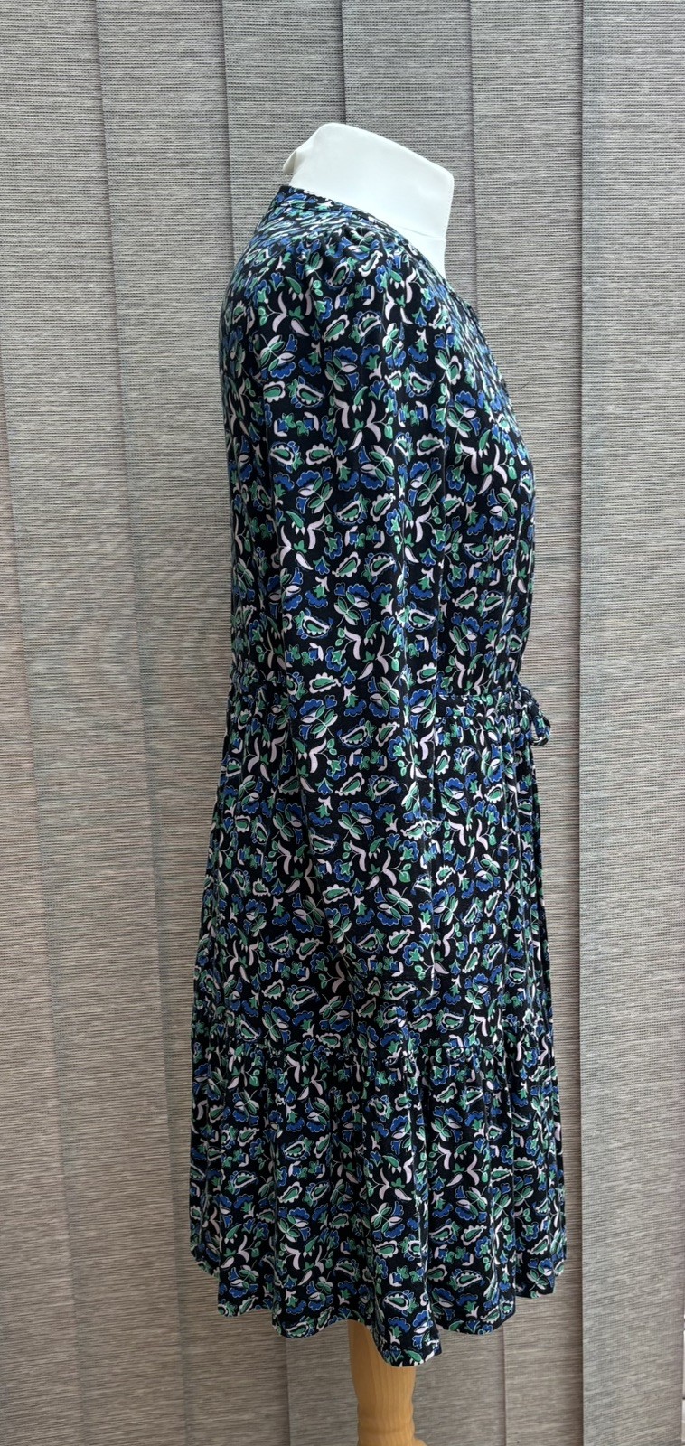 Boden Jersey Dress UK 12 P Blue Floral Tiered adjustable waist tie Long sleeve