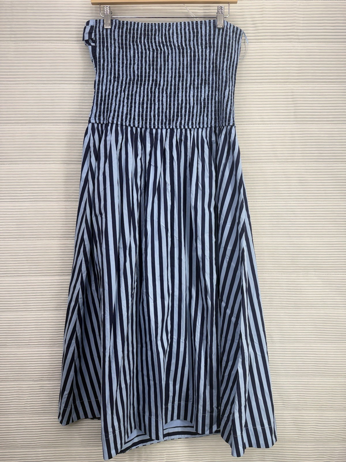Pinch Brand Striped Strapless Midi Dress Cotton Nautical Navy Lt Blue Size L NWT