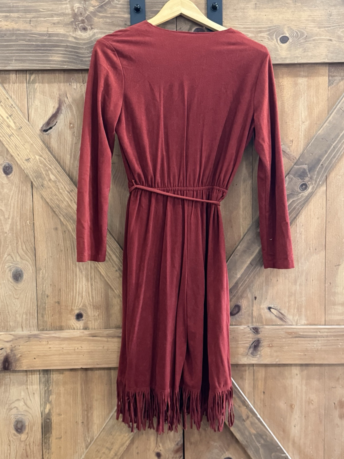 70S Jackie O! Vintage Native Inspired Velvet Terracotta Hippy Fringe Dress Sz 7