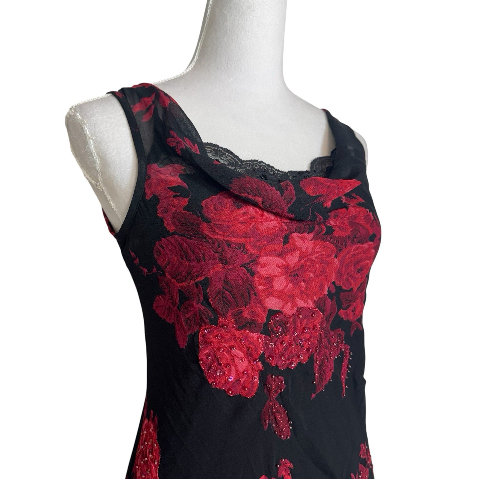 Connected Apparel Dress Y2K Sheer Floral Beaded Grunge Fairy Whimsygoth Size S