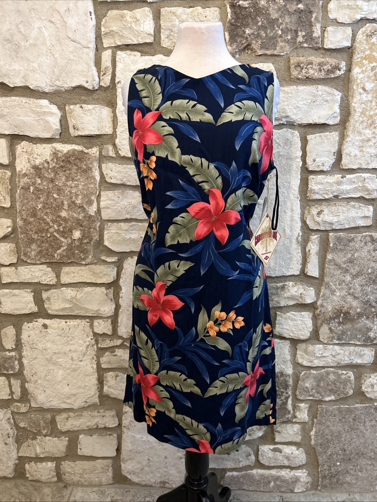 Caribbean Joe Sz L Hawaiian Sleeveless Dress Multicolor Floral NWT