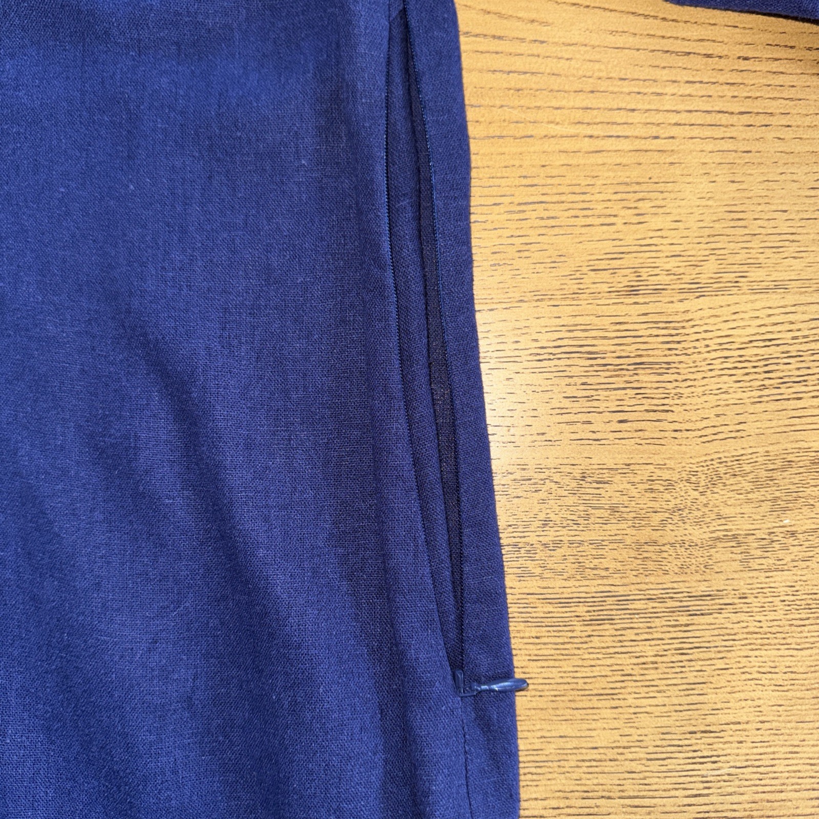 Sail to Sable Navy Blue linen Gold Embroidered Collar Cuff Tunic Dress Sz L EUC