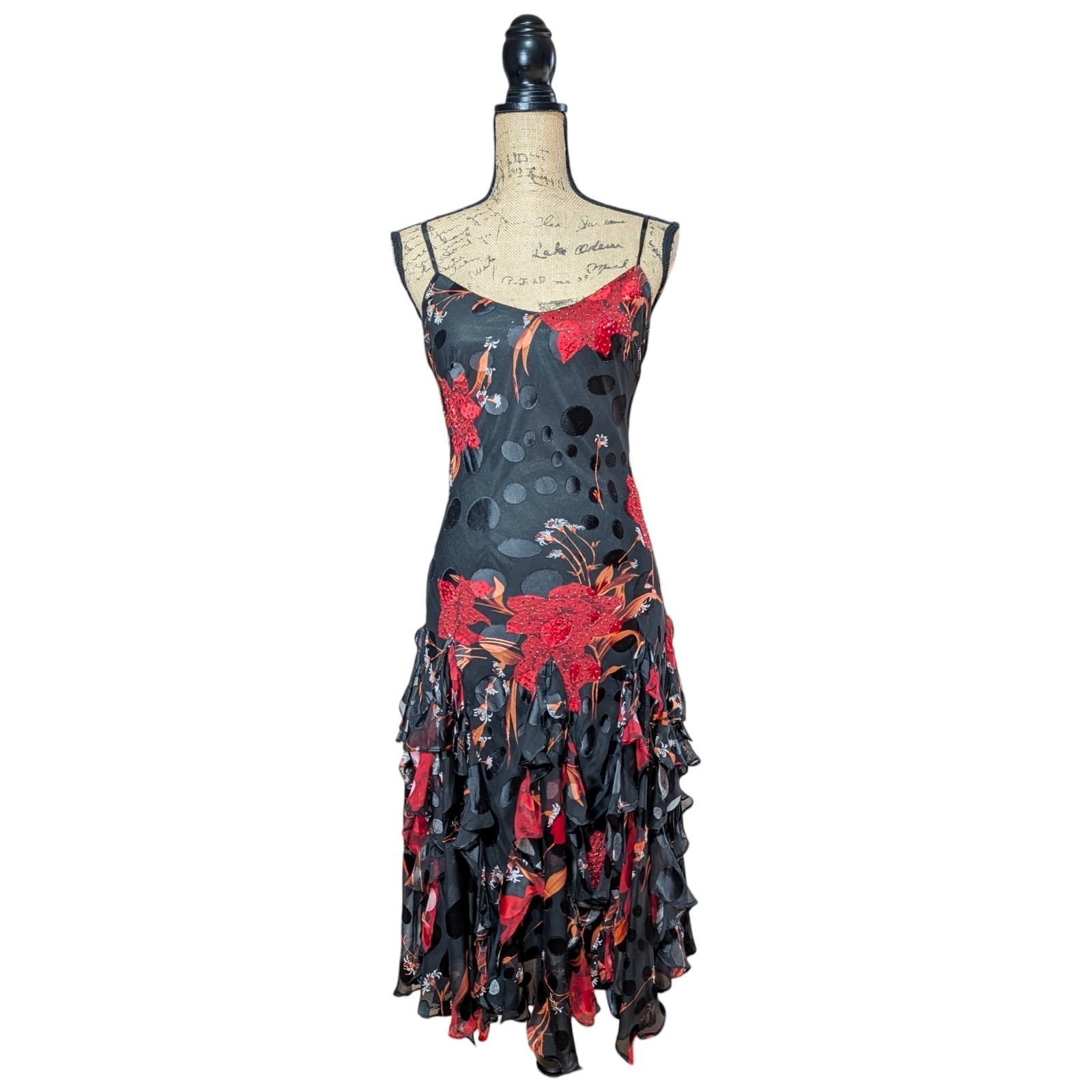 90s Y2K Yve 100% Silk Beaded Devore Slip Dress Size Medium Whimsigoth