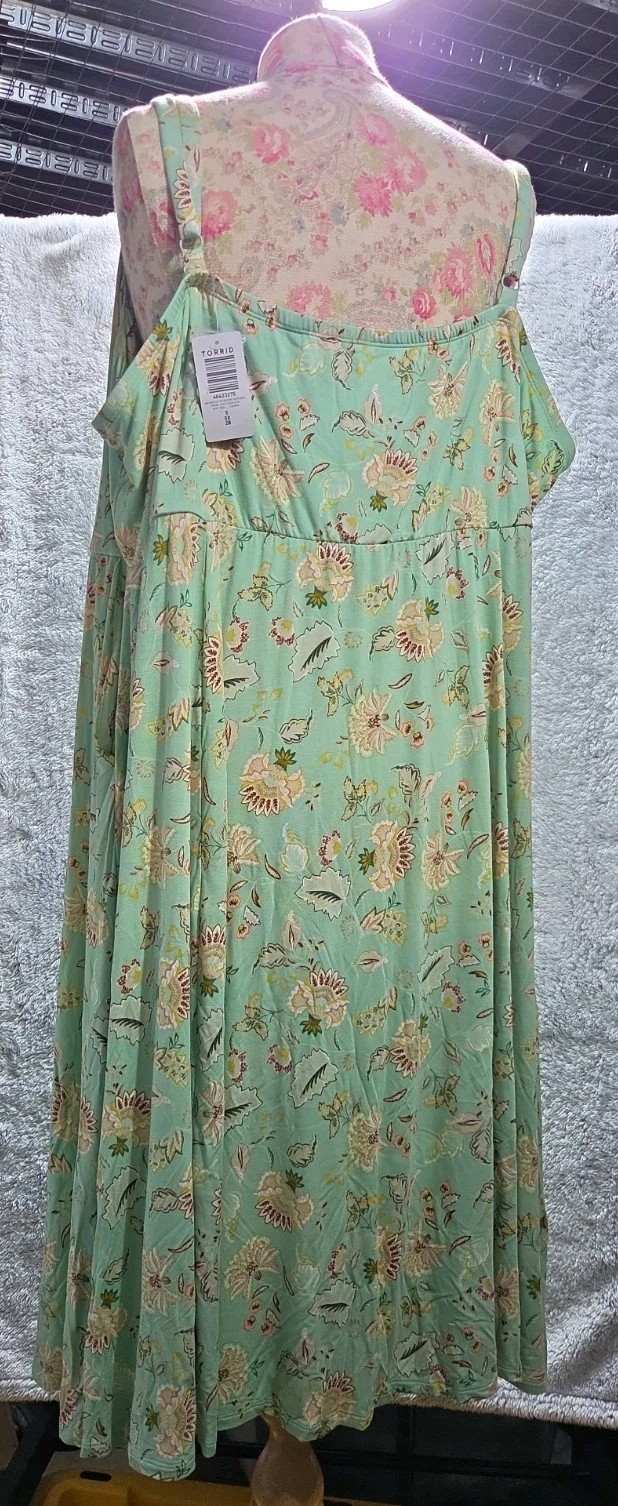 Torrid Midi Super Soft Button-Front W/ Pockets Green Floral Skater Dress 5 XL