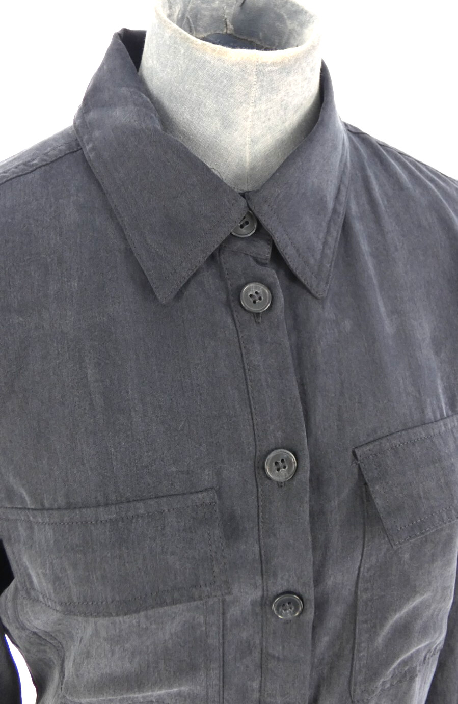 MNG Mango Shirt Dress Navy Tencel Utility Midi Dress Button Front Size S