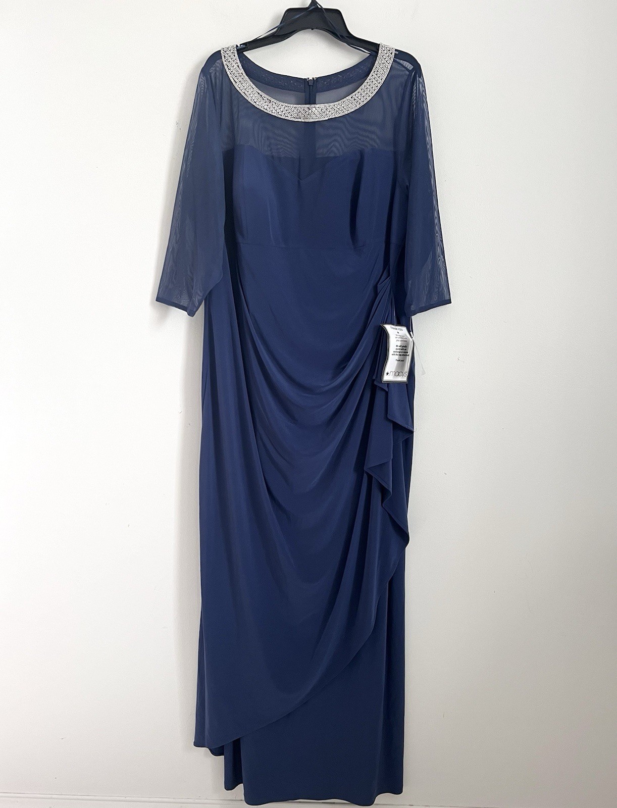 Alex Evenings Plus Size 20W Illusion Trim Ruffled Gown Wedgewood Blue